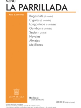 Menu of Restaurants in Tudela, La Parrilla Restaurante, Menú La Parrillada