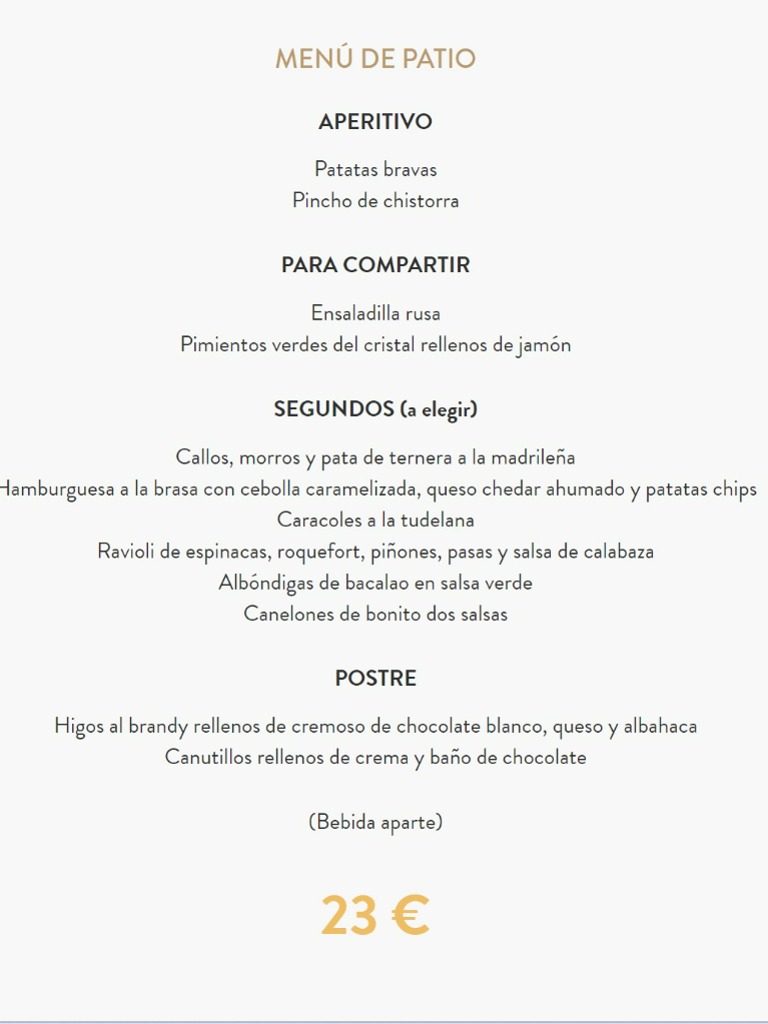 Menu of Restaurants in Tudela, Restaurante Remigio, Menú de patio