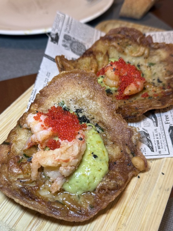Carta de Restaurantes en Valencia, Galdo26, Tortillita camaron con guacamole y gambon