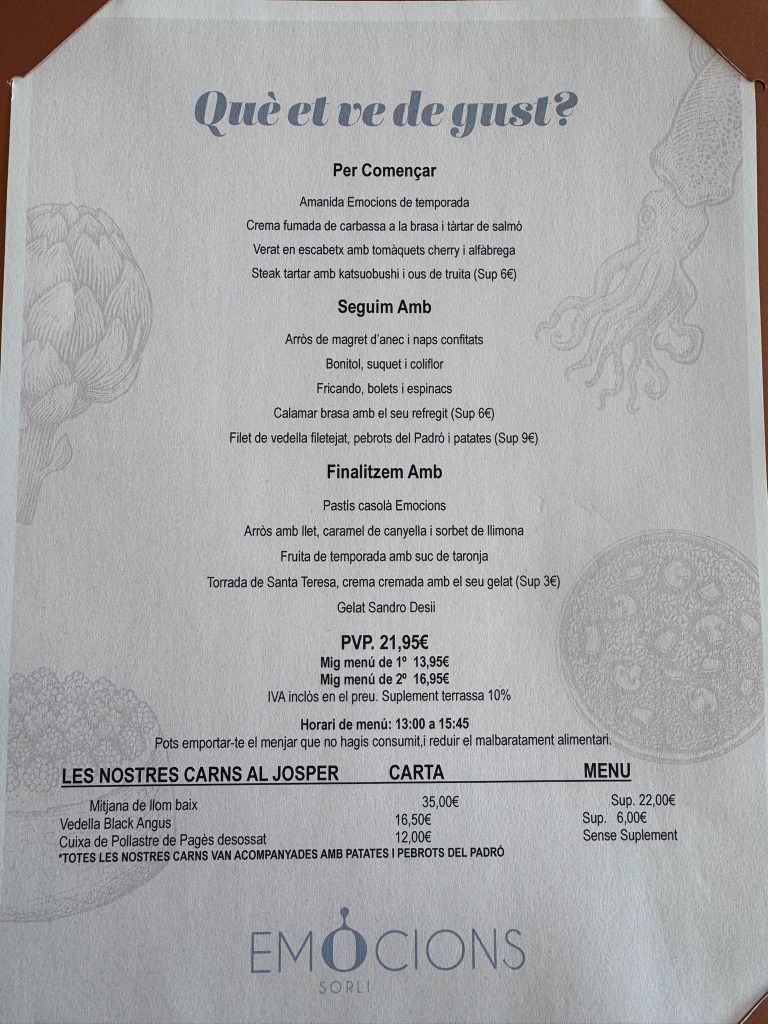 Menu of Restaurants in Vilassar de Dalt, Restaurant Sorli Emocions, Menú del día