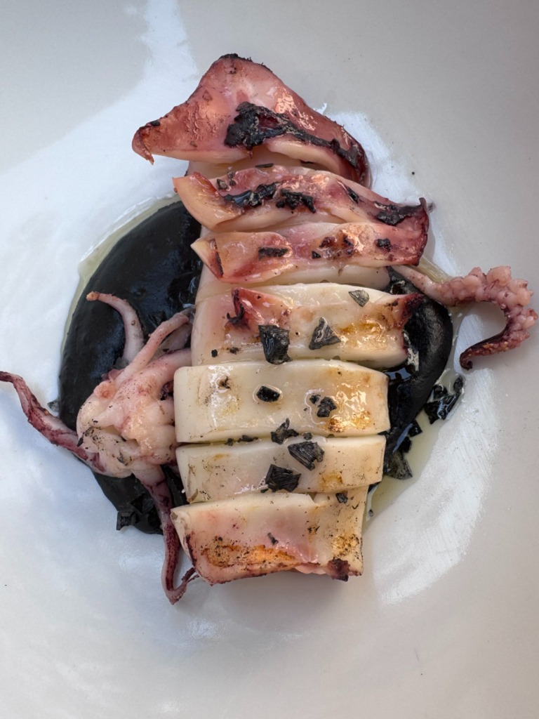 Carta de Restaurantes en Vilassar del Mar, El Terral, Calamar a la brasa con cremoso de su tinta