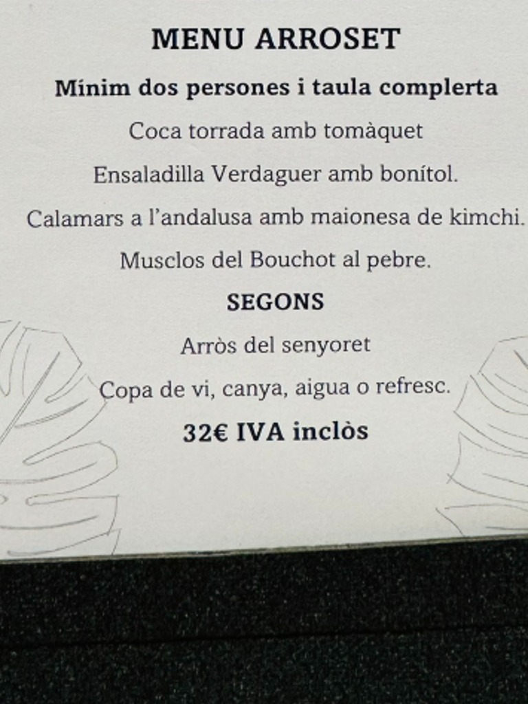 Carta de Restaurantes en Vilassar del Mar, Verdaguer Vilassar, Menu arroset