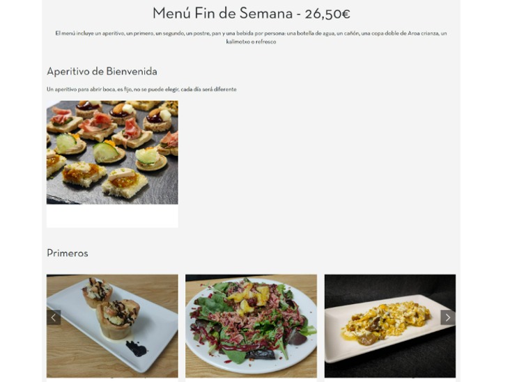 Carta de Restaurantes en Villava, Gastro Okei Errialde, Menú fin de semana