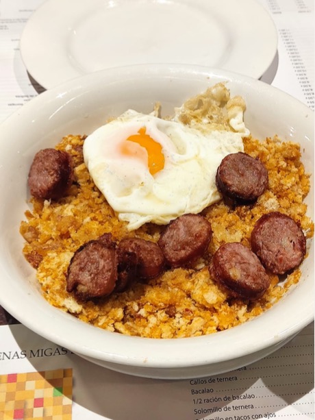 Carta de Restaurantes en Zaragoza, La Miguería, Migas con longaniza y huevo